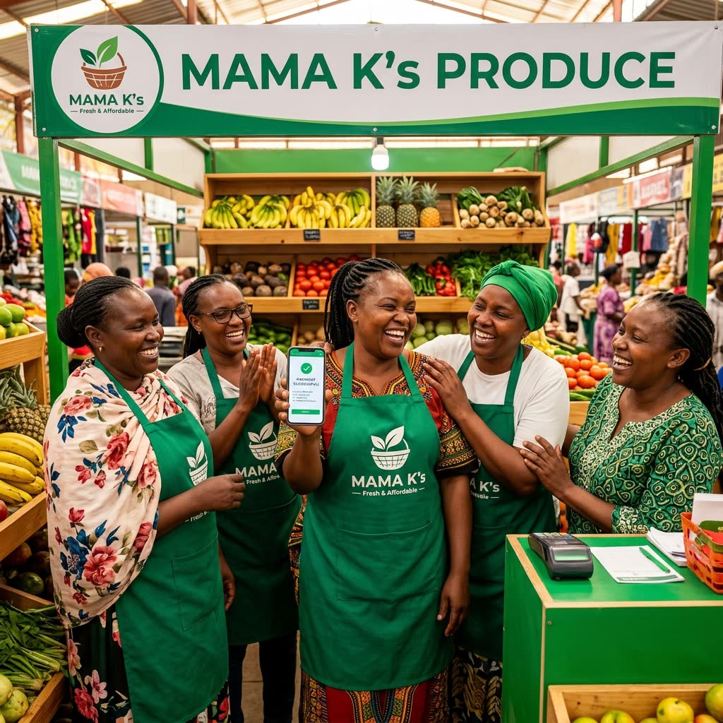 Happy market traders celebrating Ajo payout